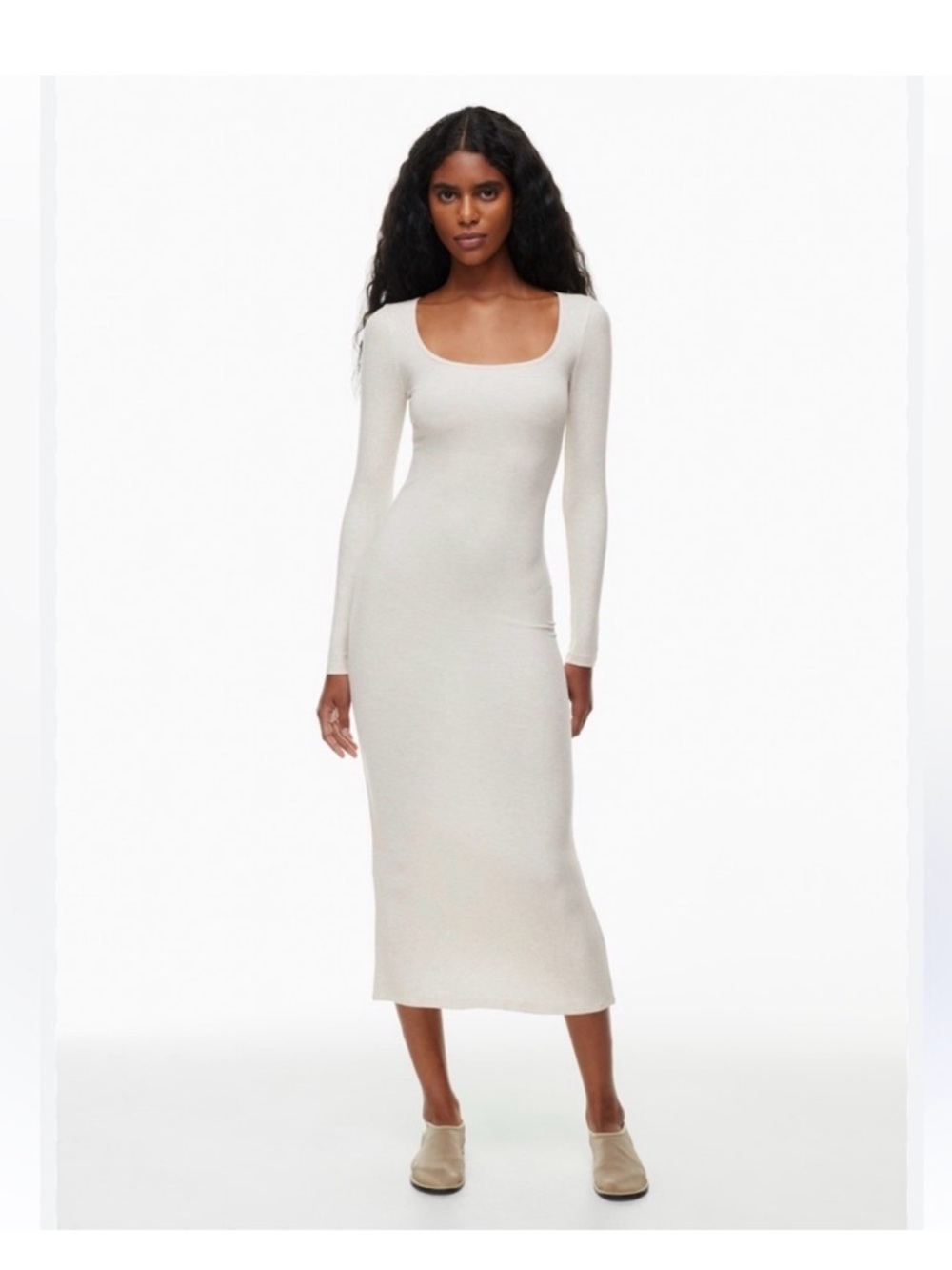 Babaton Aritzia Long Sleeve Scoop Neck Bodycon Midi Dress - Cream Size M